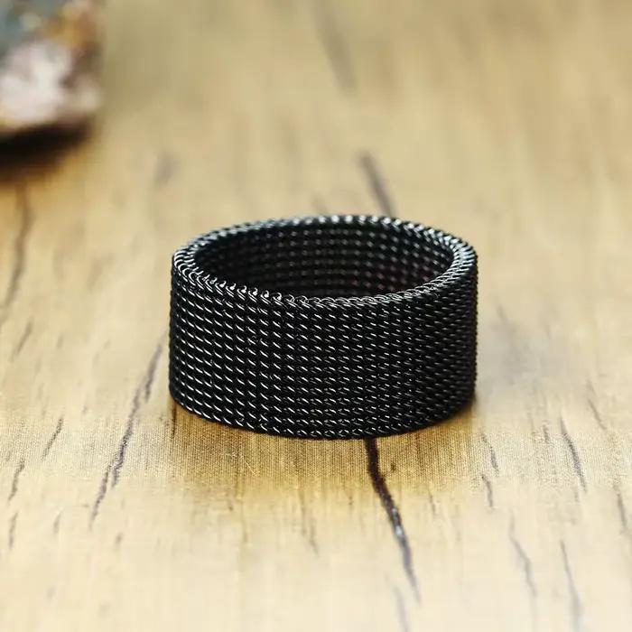 Bande en maille d'acier inoxydable moderne pour hommes et femmes, anneau en maille, bijoux