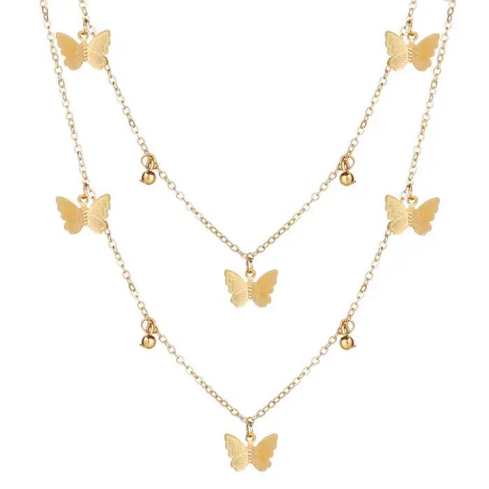 Collier papillon double couche pour femme, pendentif pour femme, style design, bijoux de connaissanc