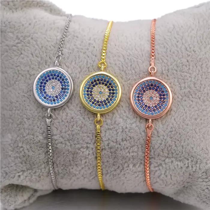Juya – Bracelet turc à l'oeil porte-bonheur pour femme, micro-pavé de zircon, breloques œil grec, chaînes réglables, fournitures de bijoux Hamsa