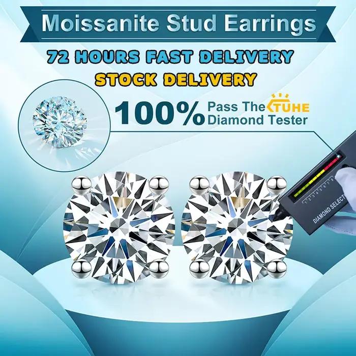 Boucles d'oreilles clous TUHE en moissanite couleur D de 0,5 à 4 carats, en argent 925, qualité supé