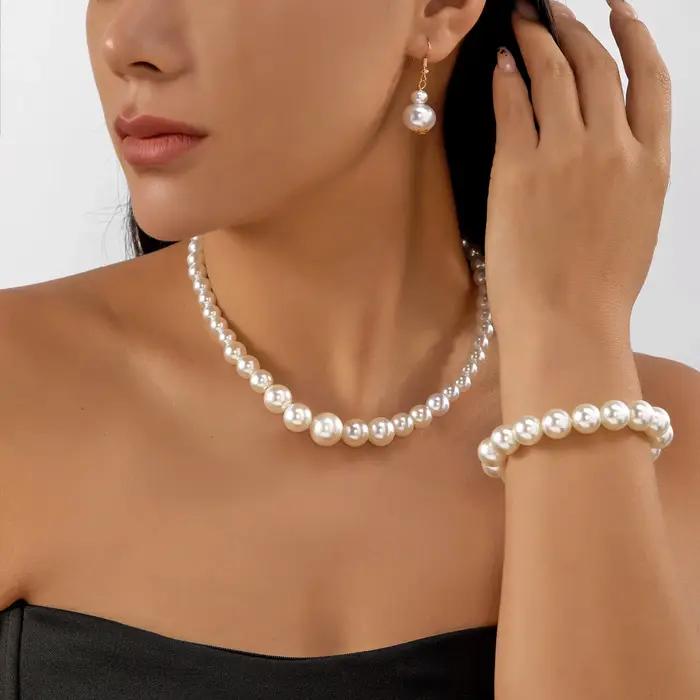 Ensemble de Bracelets en perles d'imitation blanches pour femmes