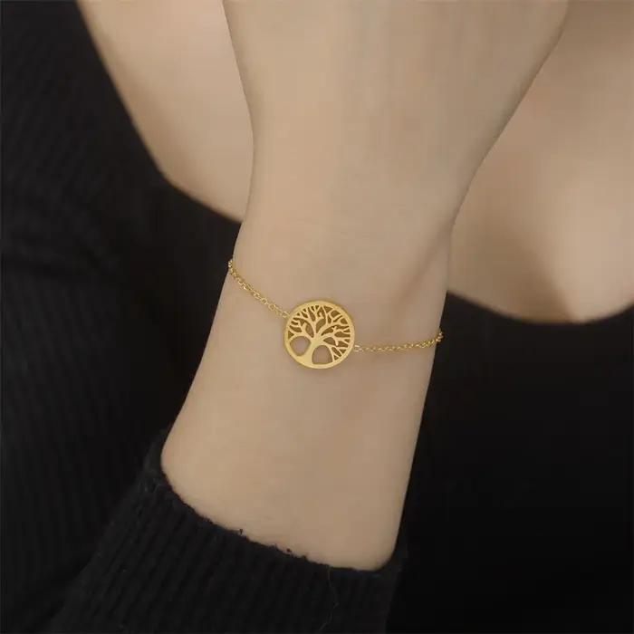 Bracelet Arbre de Vie Plaqué Or Acier Inoxydable Bijoux Luxe Femme Occasions Spéciales Croissance Vitalité Nature