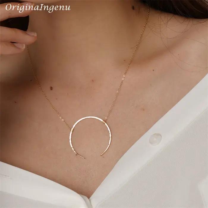 Colliers de la raq de la lune en or martelé pour femmes, bijoux faits à la main, pendentif en argent