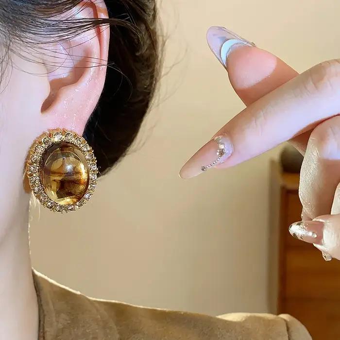 Boucles d'oreilles ovales en résine pour femmes