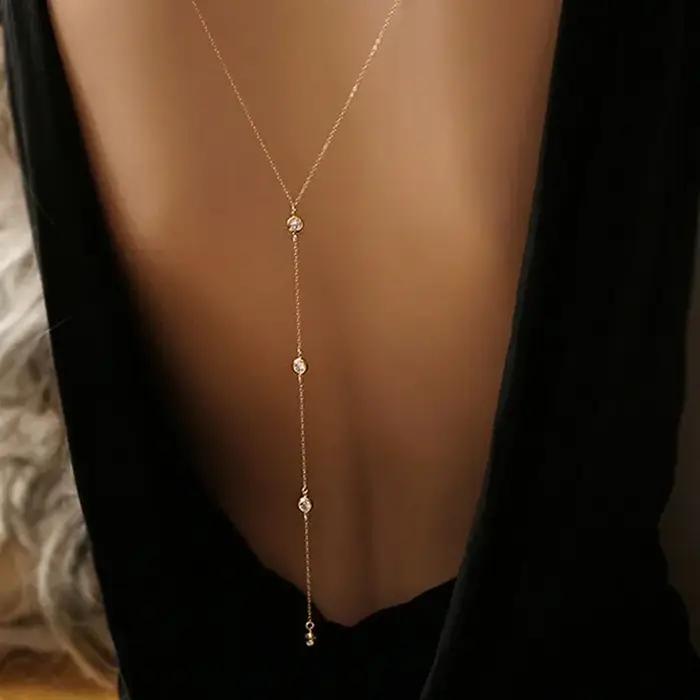 Mode or/argent plaqué chaîne dos collier longue perlée Lariat Y