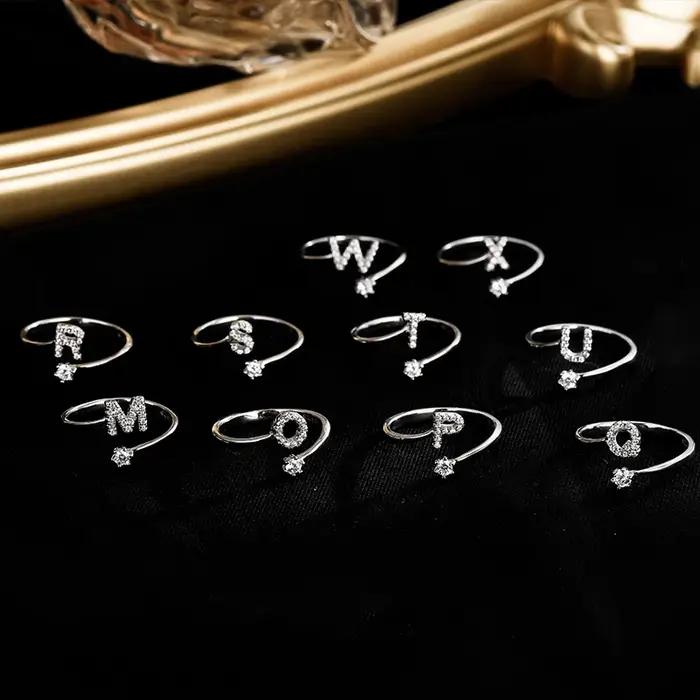 Bagues initiales en argent sterling 925 pour femmes et filles