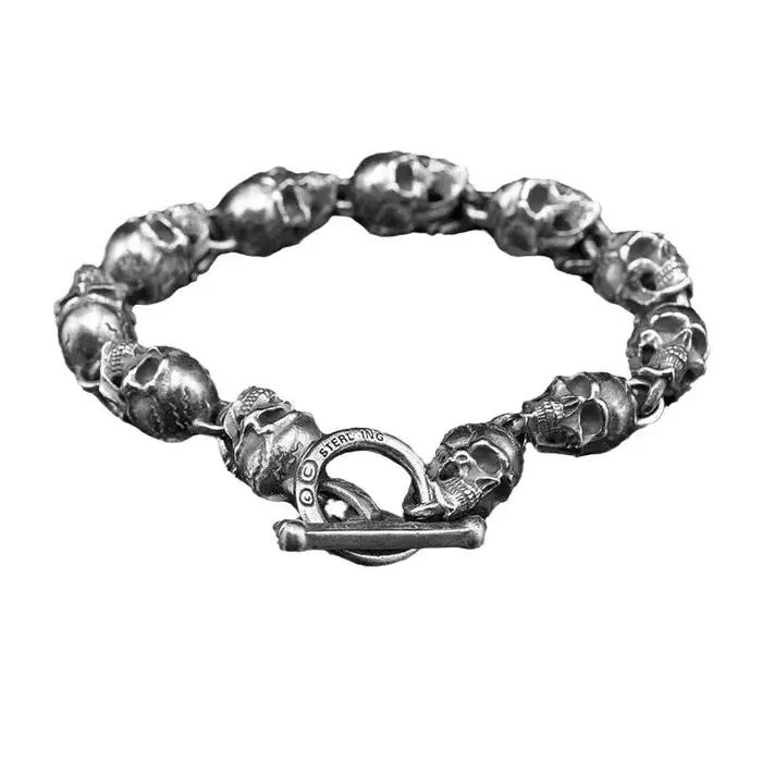 Bracelet de moto en argent S925 style gothique américain fait main vintage punk bijoux squelette pour homme et femme occasions spéciales