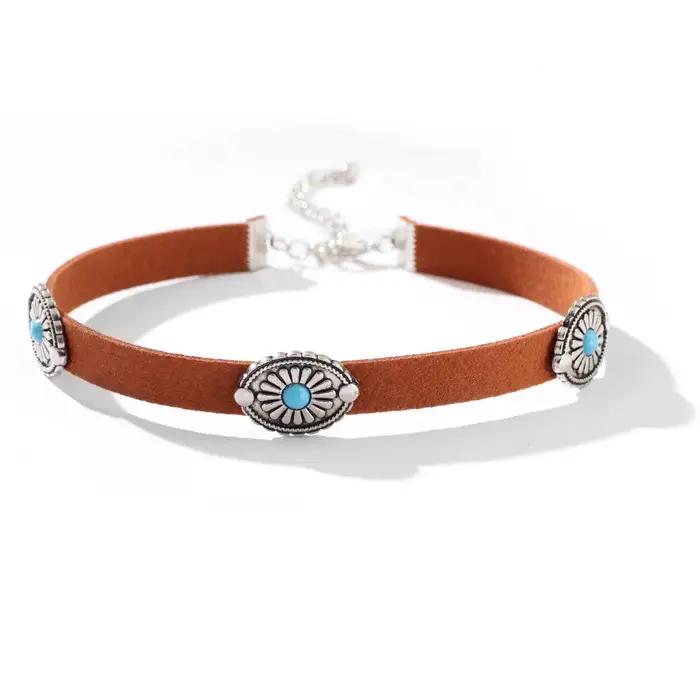 Collier Boho Rétro pour Femme, Bijoux Déclaration, Colliers Fleur Turquoises