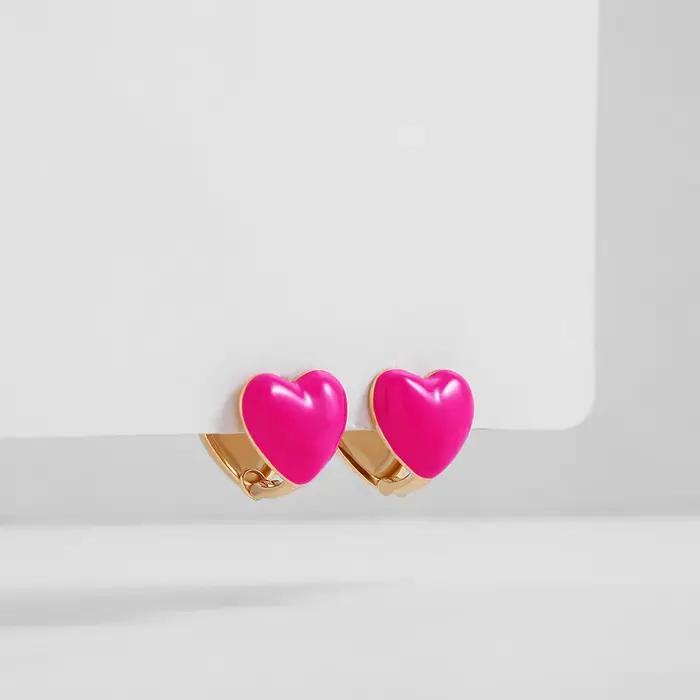 Boucles d'Oreilles en Émail Double Face en Forme de Cœur pour Femme et Fille, Piercing Élégant, Plaq