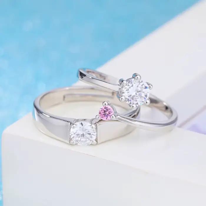 Bague en argent sterling 925 charmante avec zircon rose exquis