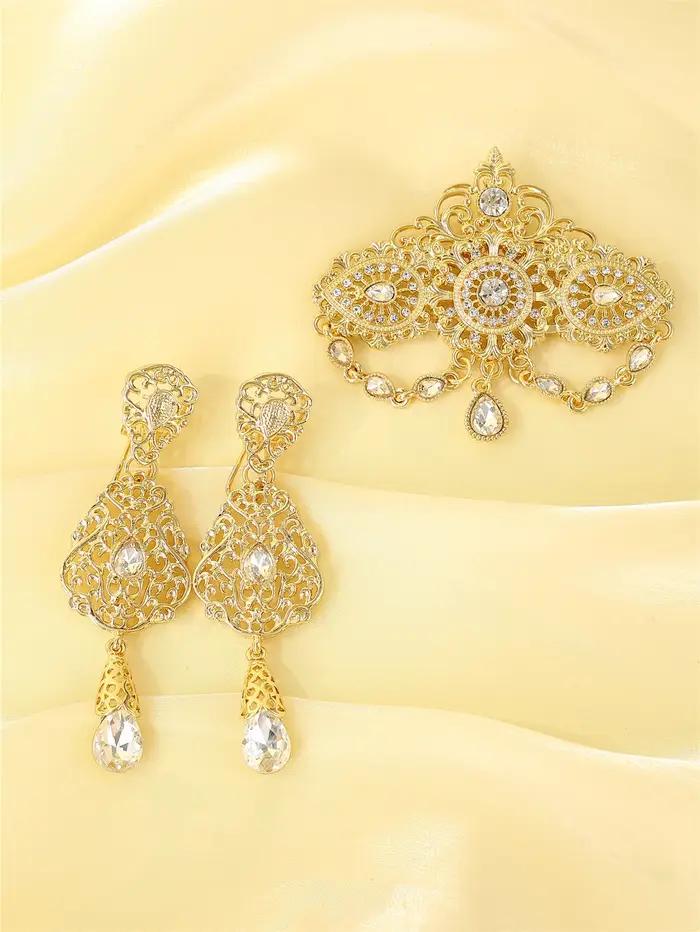 Ensemble de boucles d'oreilles boutonnière de mariage marocain, ensemble de bijoux pour dames de style rétro de cour française pour fêtes de mariage.