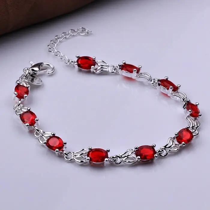 Breloque élégante en argent Sterling 925 sertie de cristal rouge pour femmes, bracelet chic et moderne pour soirées et cérémonies