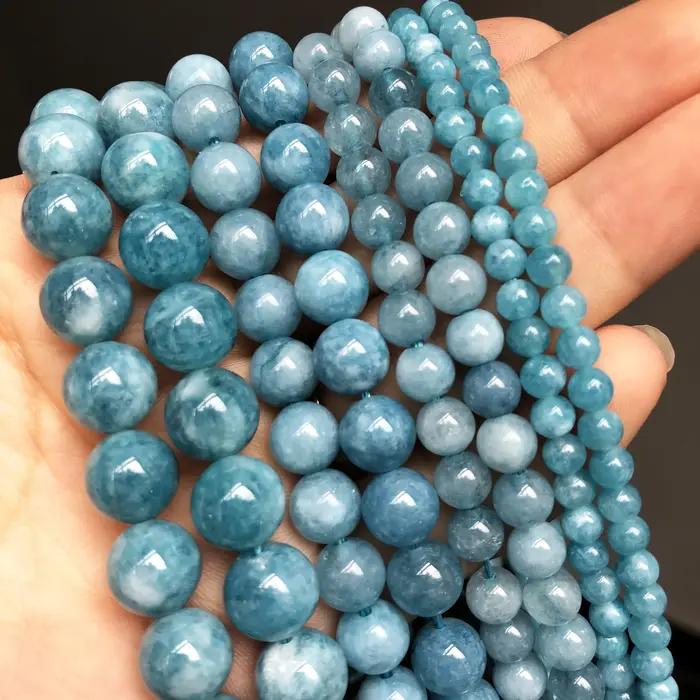 Perles de jade et de calcédoine bleu foncé en pierre naturelle pour la création de bijoux DIY et bracelets à breloques occasions spéciales femmes