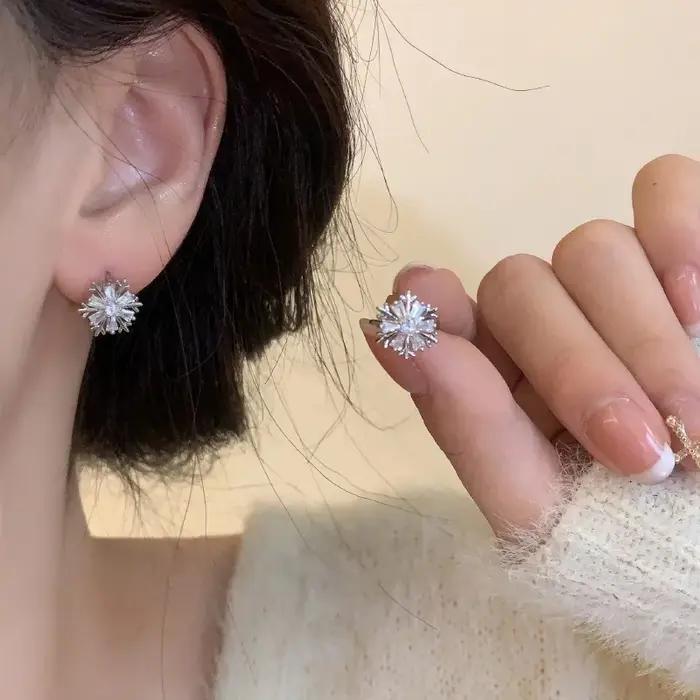 Boucles d'oreilles en argent Sterling 925 avec zircon flocon de neige pour femme engagement mariage élégance sophistication