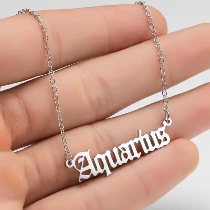 Collier avec 12 constellations en acier inoxydable, collier avec lettres du zodiaque, bélier, lion, taureau, gémeaux, verseau, horoscope, cadeau de noël
