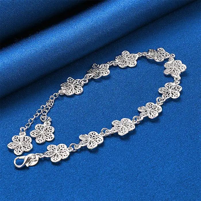 Bracelet à fleurs exquises en argent sterling 925