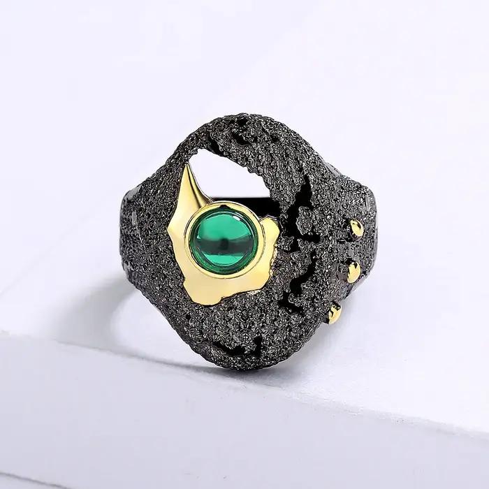 Bague creuse en or noir incrustée de Zircon vert bijou créatif alliance de mariage pour femmes pour événements spéciaux