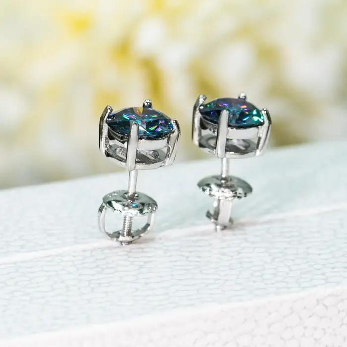 Boucles d'oreilles à vis en diamant Moissanite bleu royal pour couple