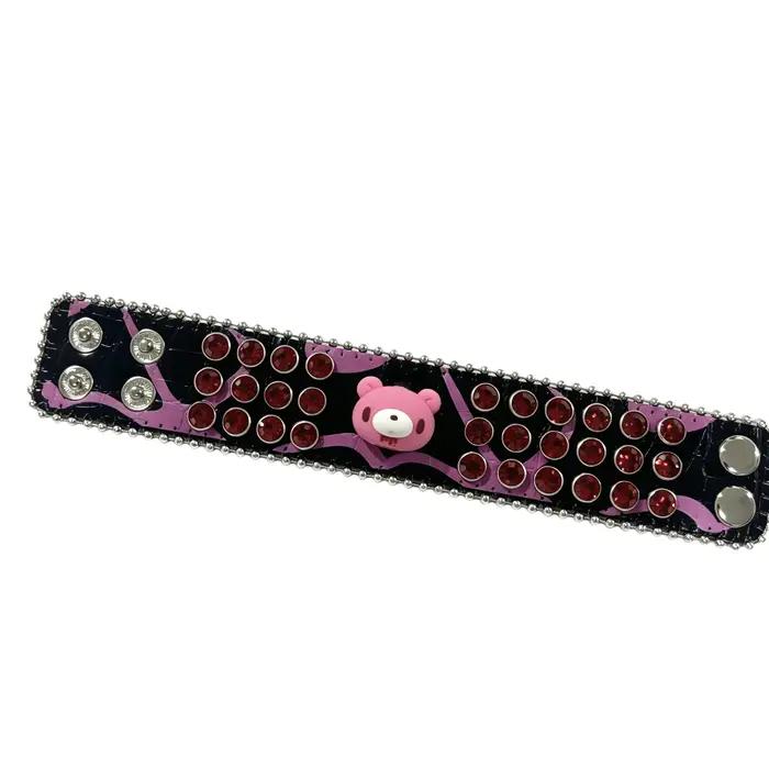Bracelet Ours Punk Kawaii Scintillant Strass Rose Noir Pour Style Unique Occasions Spéciales