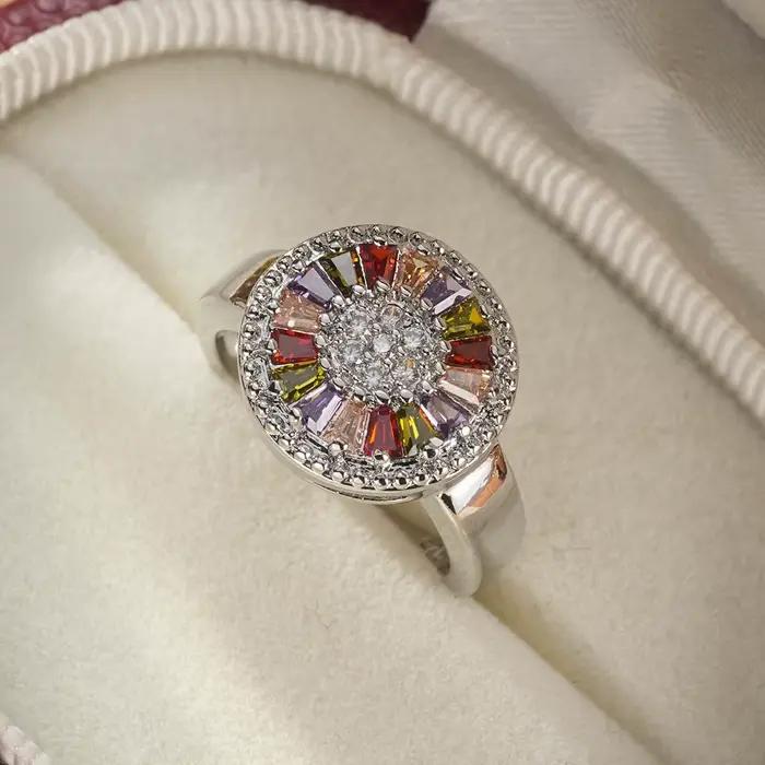 Bagues de luxe en argent Sterling 925 pour femmes, bagues en Zircon coloré en forme de fleur, bijoux