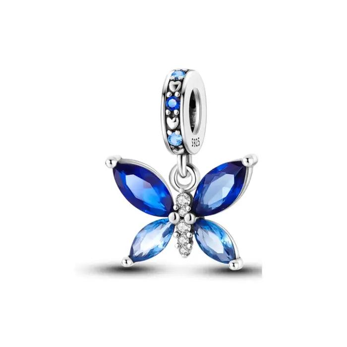 Pendentif en argent 925 motif palme bleue yeux papillon perle bracelet original accessoire diy bijou raffiné occasions spéciales