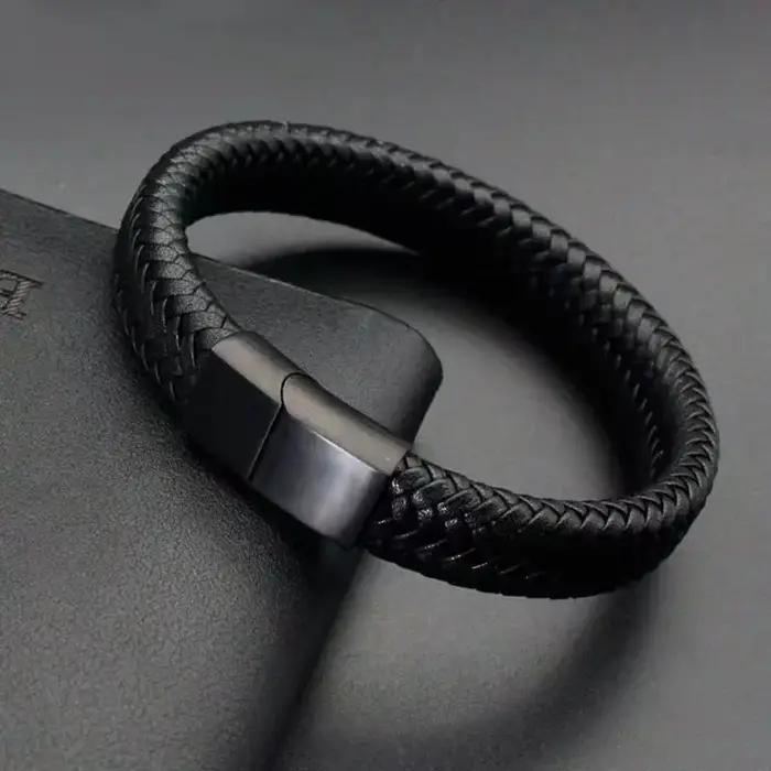 Bracelet magnétique Vintage en cuir PU noir pour hommes