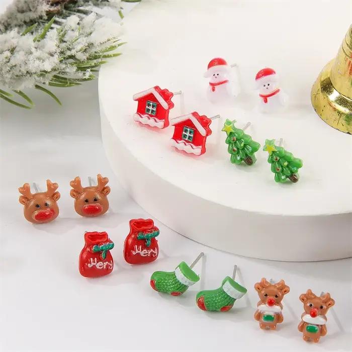 Superbes ensembles de boucles d'oreilles de Noël pour femmes comprenant des pièces en alliage flocon de neige nœud papillon divers thèmes disponibles bijoux saisonniers idéaux