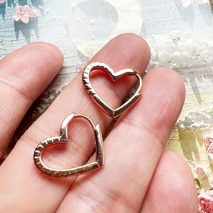 Boucles d'oreilles en forme de cœur en or Rose pour femmes