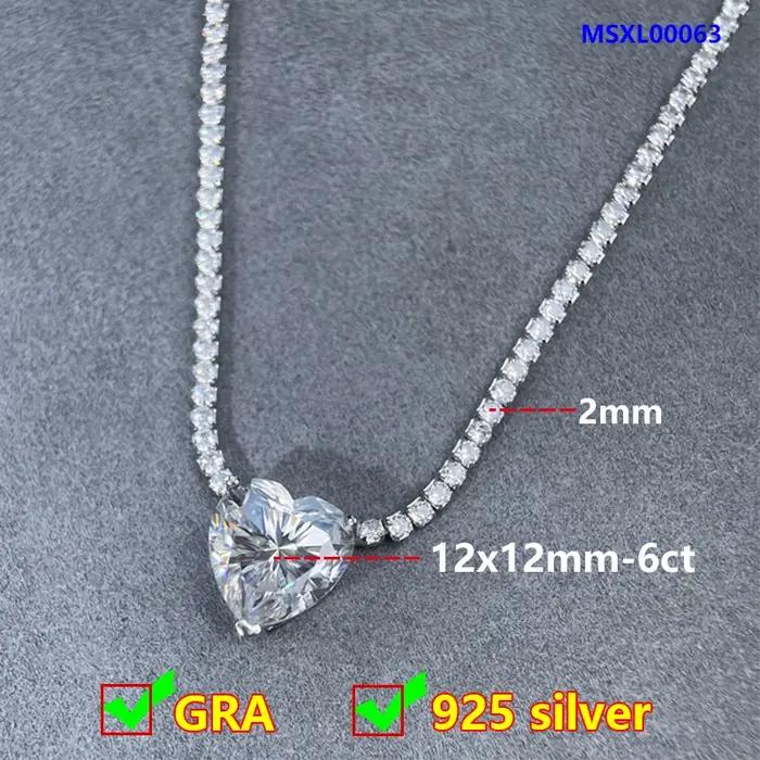 Collier en argent sterling 925 avec pendentif cœur en moissanite 6 carats pour femmes, bijou classique pour anniversaires et autres occasions spéciales