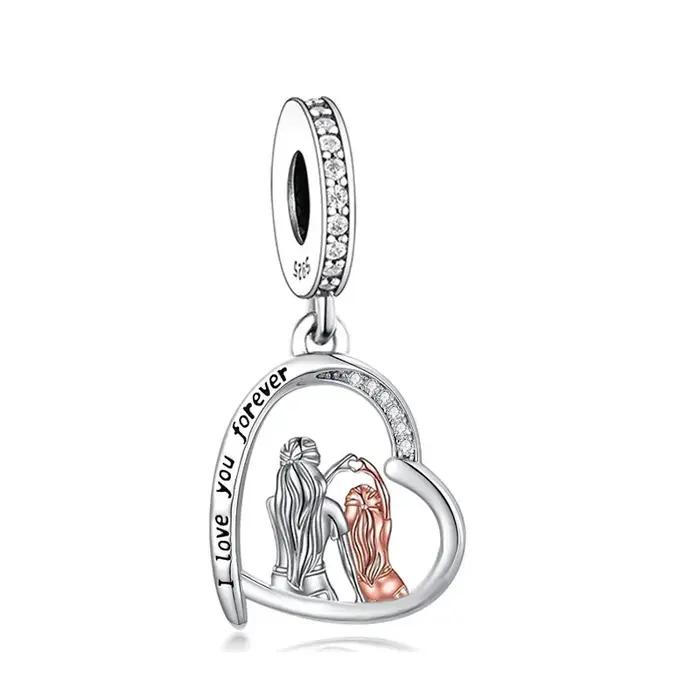Ajustement Original Pan Bracelet à breloques 925 en argent Sterling mère fille père fille mère fils