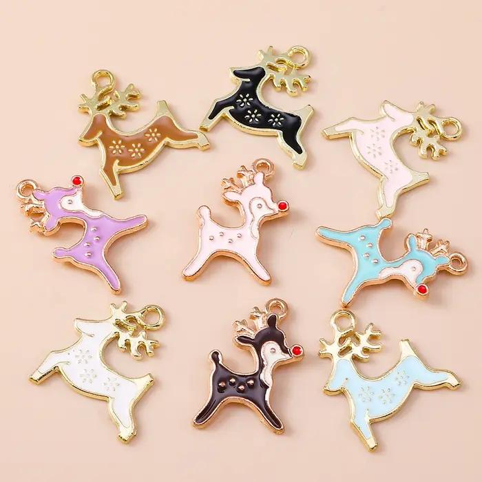 Leslie 10 pièces émail renne cerf breloques pendentifs pour la fabrication de bijoux boucles d'oreilles de noël Bracelet collier accessoires bricolage