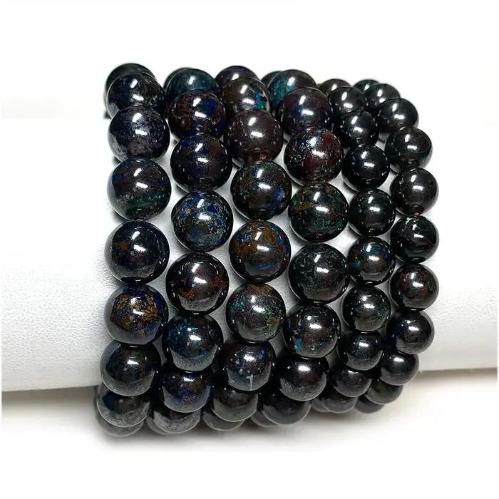 Veemake Bracelets Azurite marron bleu naturel perles rondes en vrac 08117