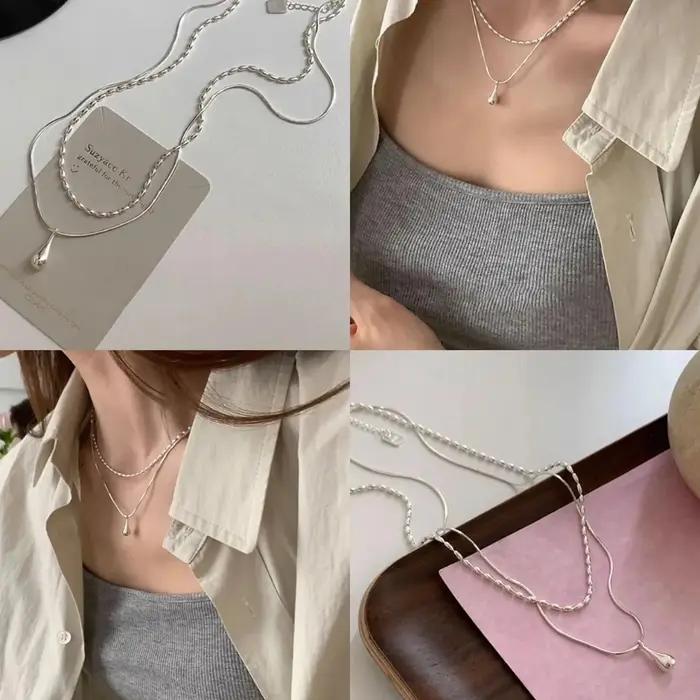 Collier avec pendentif goutte en argent Sterling 925 pour femmes