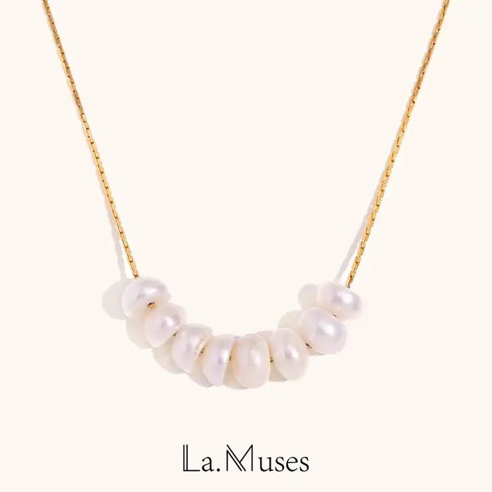 Collier avec perles d'eau douce La.Muses en acier inoxydable pour femmes élégantes occasions spéciales romantique minimaliste