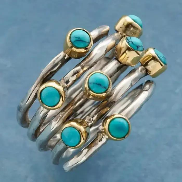 Huitan Magnifique bague avec imitation turquoise