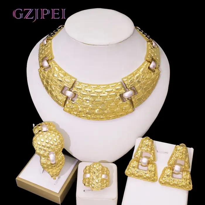 GZJPEI mode femmes ensemble de bijoux vente chaude brésilien couleur or grands