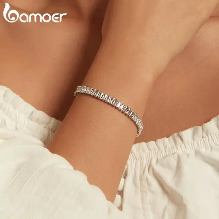 Bamoer – Bracelet carré brillant en Zircon pour femmes