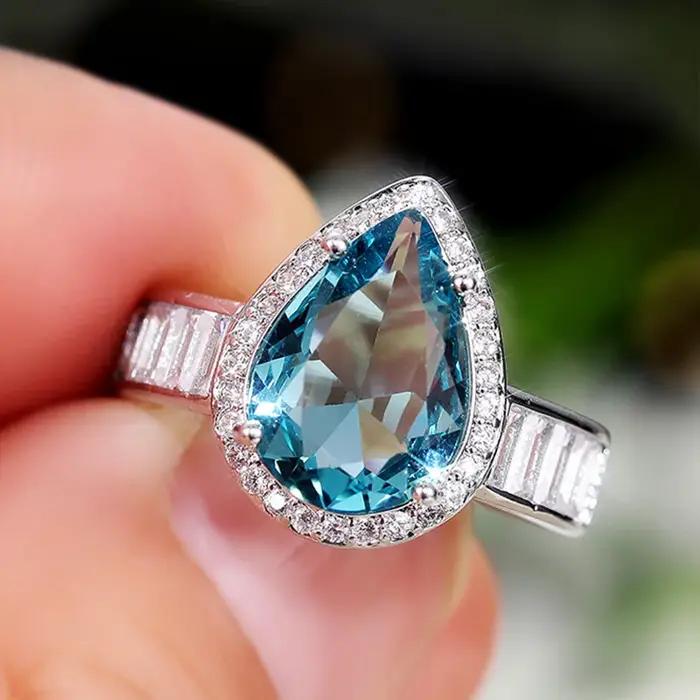 Huretailers-Magnifiques matiques de fiançailles bleu ciel pour femmes