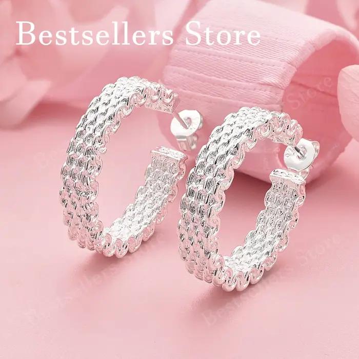 Boucles d'oreilles élégantes en argent sterling 925, délicates et tressées, pour femmes, cadeaux ten