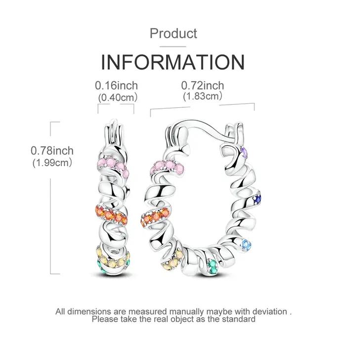 Boucles d'oreilles en argent sterling 925 spirales colorées pour femmes bijoux de mariage et anniversaire élégants à offrir