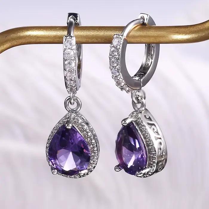 Boucles d'oreilles en argent sterling 925 avec zirconium violet pour femme occasions spéciales anniversaire fiançailles cadeau mariage