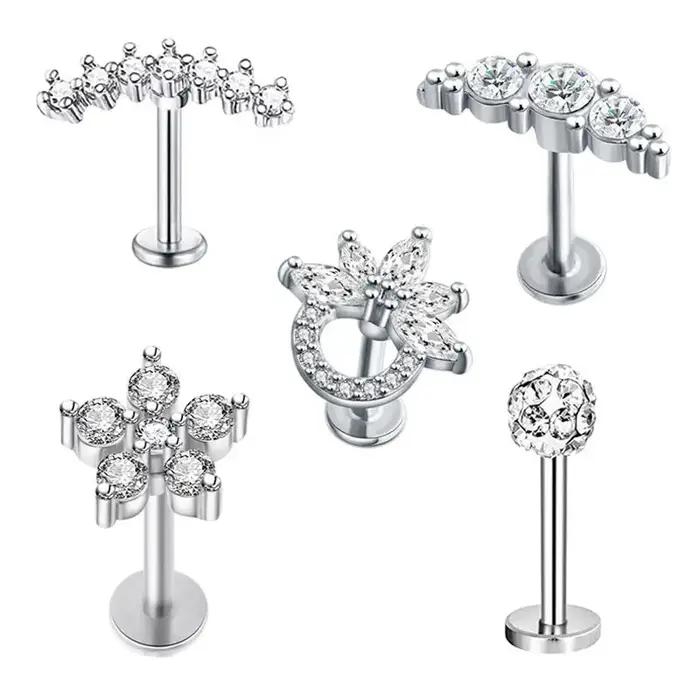 5 pièces fleur Tragus Piercing ensemble dos plat Cz Cartilage boucle d'oreille Helix bijoux conque Rook goujon Lot