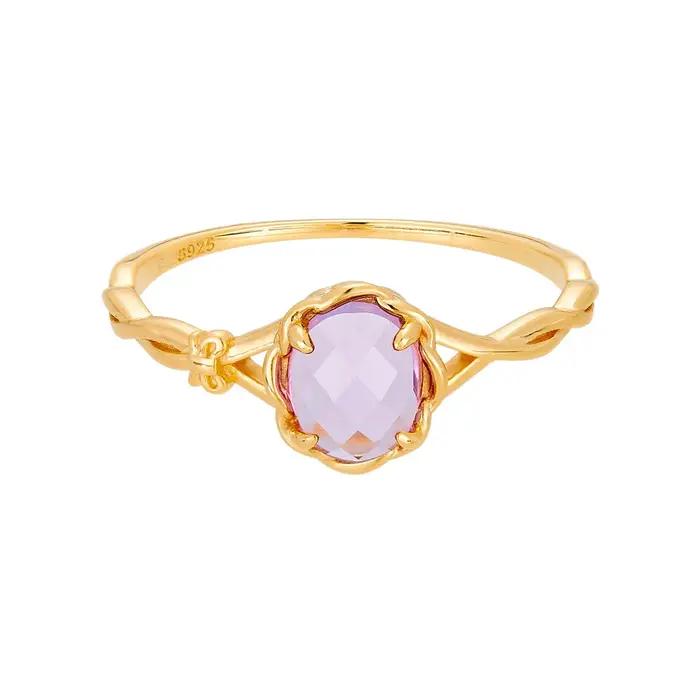 LAMOON – bague élégante en améthyste naturelle pour femmes, en argent Sterling 925 plaqué or, bagues de mariage en pierres précieuses, accessoires de bijoux RI412