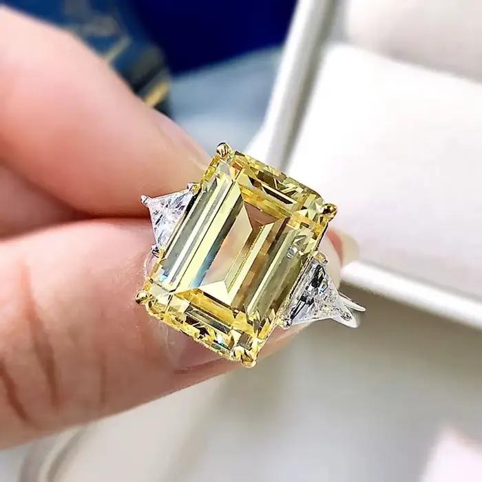 Bague de fiançailles Vintage en argent 925, topaze taille émeraude et Quartz rose 10*14mm avec diamants de laboratoire, bijoux de mariage fins pour femmes