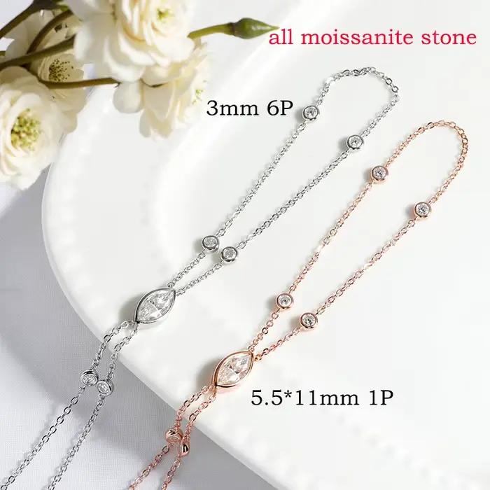 Smyoue Marquise coupe bulles Moissanite Bracelets pour femme réglable 14-19 cm laboratoire cultivé chaîne de diamant pur S925 bijoux en argent
