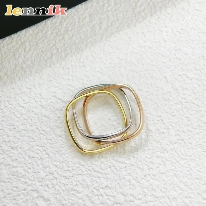 Lennik – Nouvelle bague carrée 3 couleurs 3 anneaux pour femme