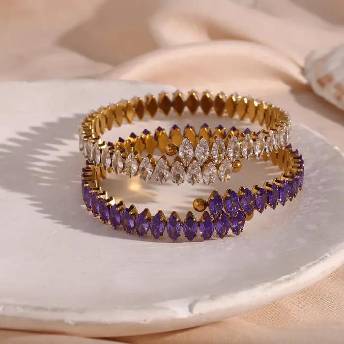E.B.belle-Bracelet de Luxe en Clip Vert et Violet pour Femme