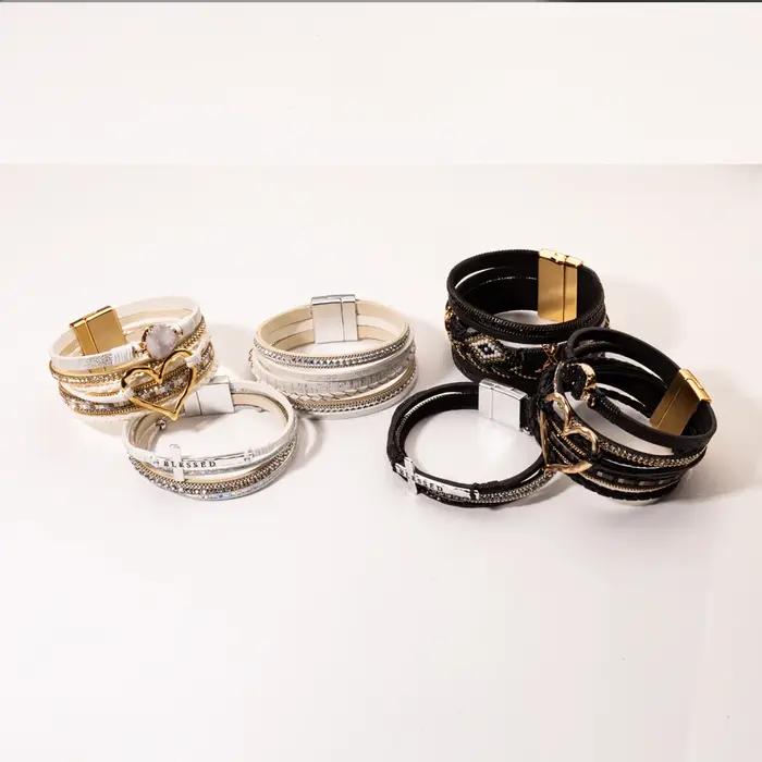 Bracelet multicouche bohème Vinatge croix bénie avec fermoir magnétique pour hommes et femmes amis