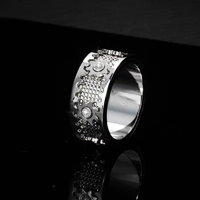 Bague d'engrenage résine incrustée de zirconium bague de cocktail double couche rotative pour hommes et femmes bijou original pour occasions festives