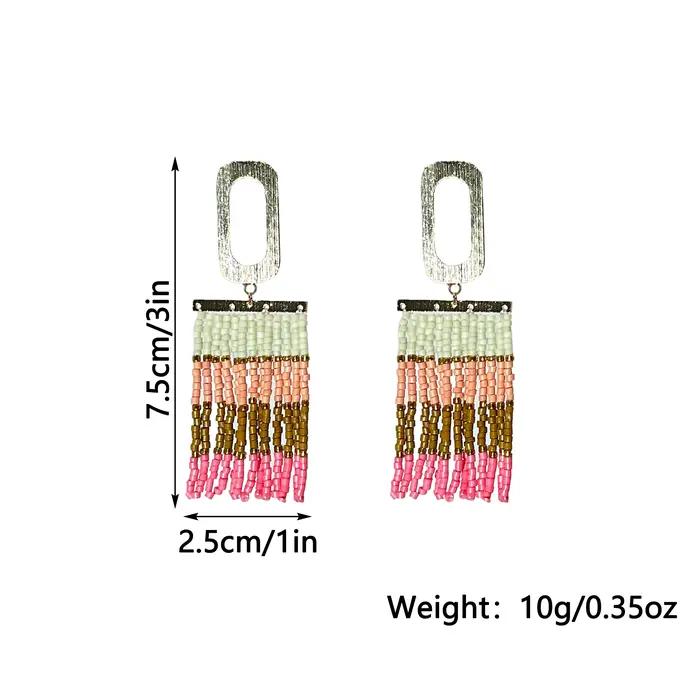 Boucles d'oreilles à franges en perles de rocaille bohème tissées à la main